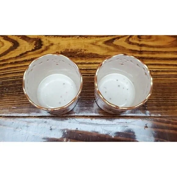 Lenox Holiday Pierced Votives 2 with candles Open Box - Picture 3 of 10